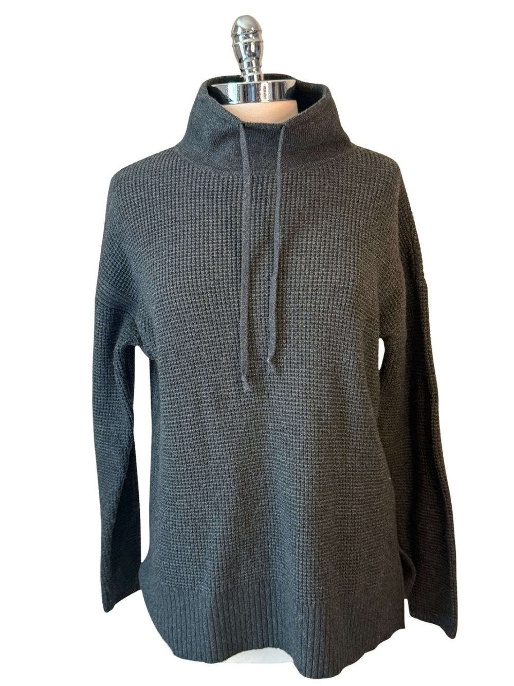 Lou & Gray Sweatshirt Charcoal Waffle-Knit Funnel Neck Size Large